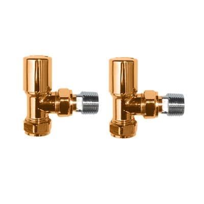 Modern Round Angles Towel Radiator Valves in Dorato 24ct Gold