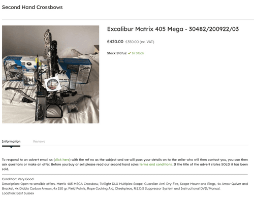 Advert To Sell Your Crossbow