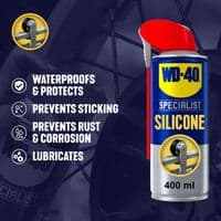 WD-40 Specialist Silicone Spray 400ml | Waterproof Lubricant for Metal & Rubber