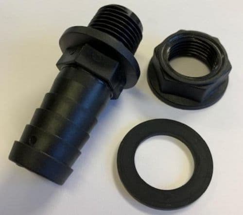 1/2" BSP - 20mm Barb Tank Fitting With Seal And Nut