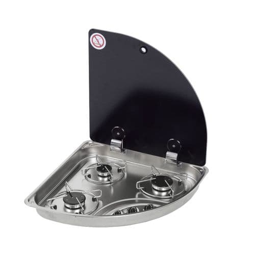 CAN FC1343-E Hob LH Triangle 480mm (Glass Lid / 3 Burners / 12V)