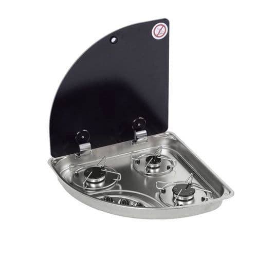 CAN FC1344-E Hob RH Triangle 480mm (Glass Lid / 3 Burners / 12V)