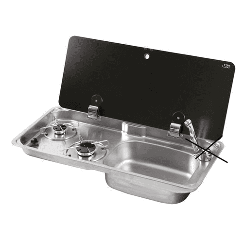 CAN FL1770 Hob & RH Sink Unit 765 x 355mm (Single Glass Lid / 2 Burners / Piezo)