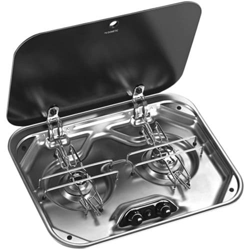 Dometic Smev PI8022 2 Burner Gas Hob With Glass Lid, Caravan & Motorhome Hobs,Caravan & Motorhome Kitchen Equipment - Grasshopper Leisure