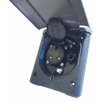 Fawo Multi Function Flush Outlet 240V / 12V / 2 X SAT With Magnetic Lid - Black