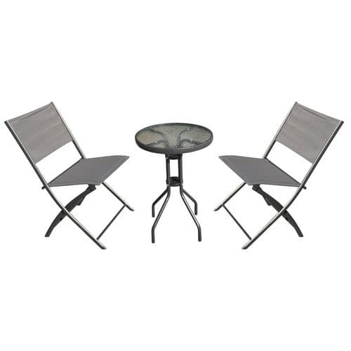 Gardenwize 3 Piece Grey Outdoor Garden Patio Folding Table Chair Bistro Set