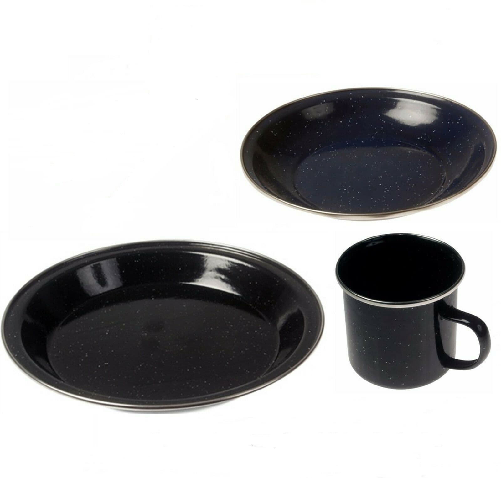 Kampa Black Enamel Diner Set (Plate, Bowl Mug) Camping