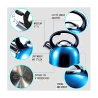 Liberty Leisure Blue 2.5 Litre Whistling Kettle - Grasshopper Leisure