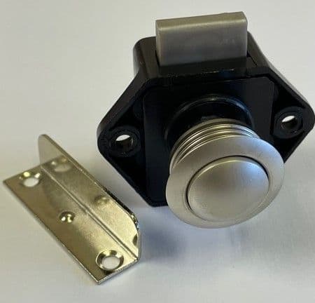 Mini Nickel Push Button Door Catch (Black Lock)