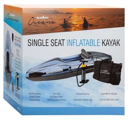 Summit Oceana Single Seat 1 Person Inflatable Kayak Kit Blue