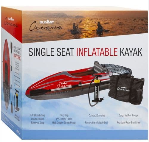 Summit Oceana Single Seat 1 Person Inflatable Kayak Kit Red