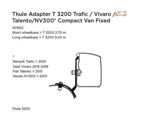 Thule Adapter 3200 Trafic / Vivaro / Talento / NV300 Minivan Fixed