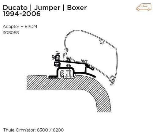 Thule Ducato/Boxer/Jumper 1994-2006 Roof Mount Awning Adapter