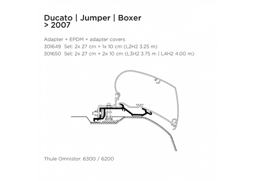 Thule Ducato/Boxer/Jumper 2007+ L3 H2 3.75m / L4 H2 4.00m Roof Mount Awning Adapter