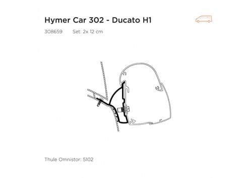 Thule Hymer Car 302 - Ducato H1 Wall Mount Awning Adapter
