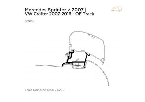 Thule Mercedes Sprinter > 2007 | VW Crafter 2007-2016 Roof Mount Awning Adapter With OE Track
