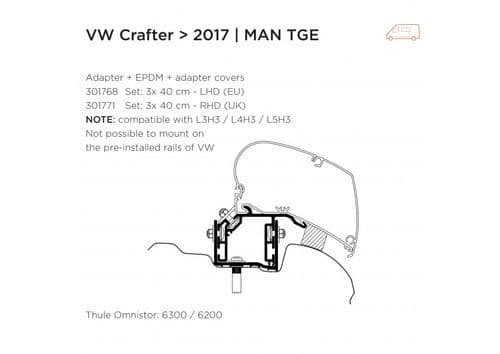 Thule VW Crafter 2017+ Roof Mount Awning Adapter