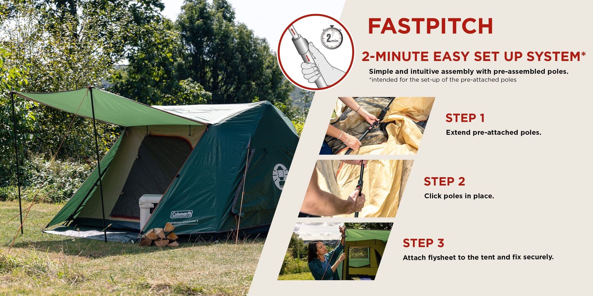 Coleman FastPitch Swagger 3 Tent 2026 (2212626) - Grasshopper Leisure
