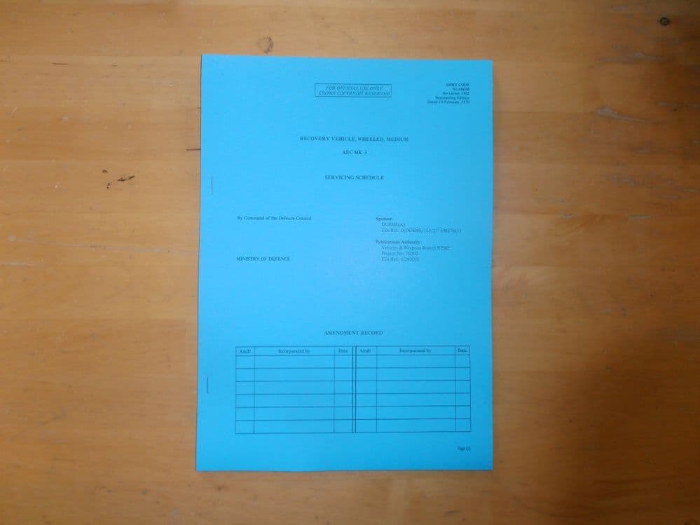 AEC MK3 Recovery Vehicle Servicing schedule Army code no 60608