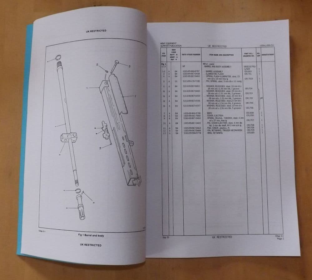 SA80 Rifle Machine gun 5 56mm Illustrated parts list