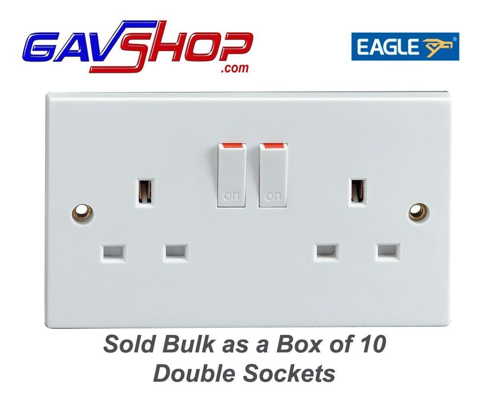 10 x 2 Gang Switched 13 Amp Double Sockets Single Pole E341AD