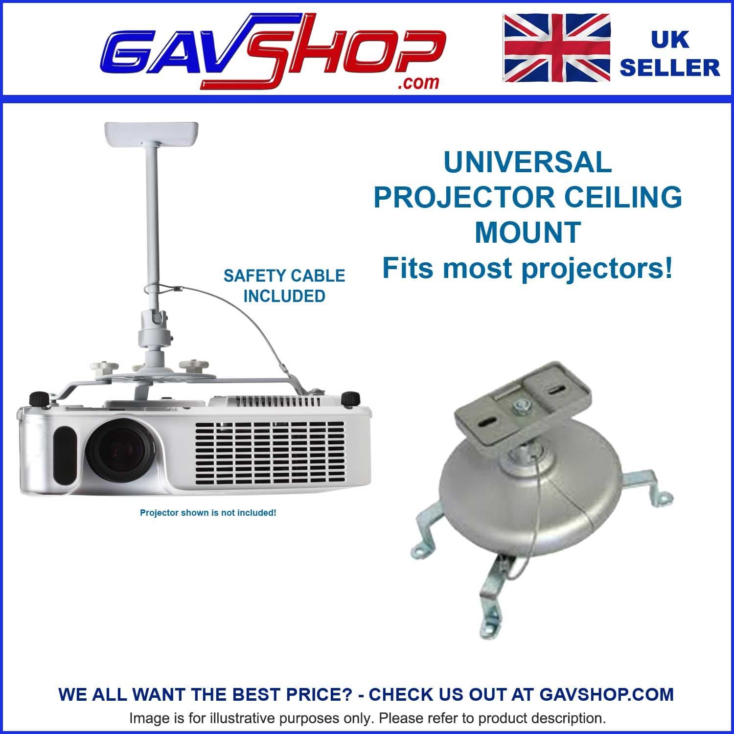 Projector Silver Handle B-Tech BT881 Silver Grey Projector Ceiling Mount with Short or Extended ...