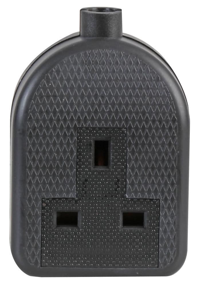 Black 13A Single Rubberised Single Gang Impact Resistant Trailing Socket