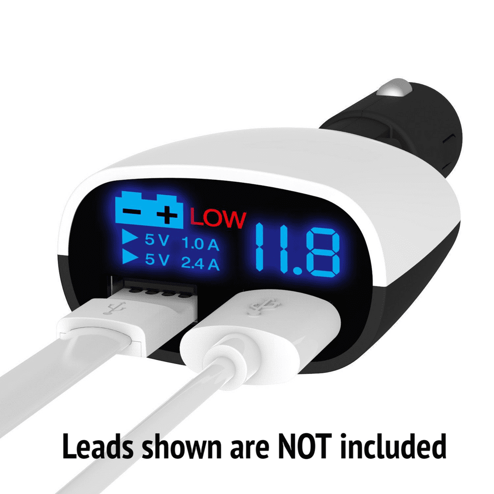 Dual USB Charger Plus Adapter Cigarette Plug with LED Voltage & Alert ...