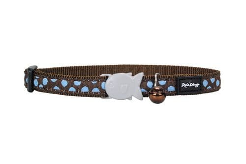 Red Dingo Cat collar Blue Spots on Brown