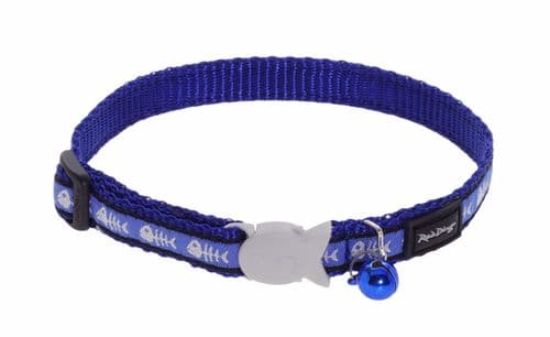 Red Dingo Cat collar Fish Bone Blue