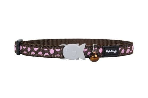 Red Dingo Cat collar Pink Spots on Brown