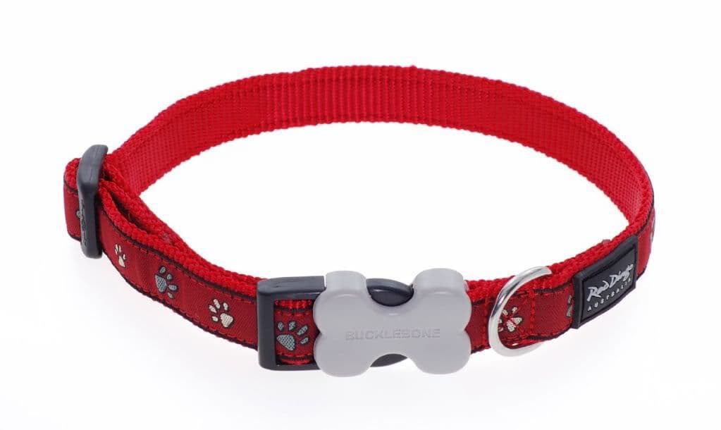 Red Dingo Dog collar Pawprints Red