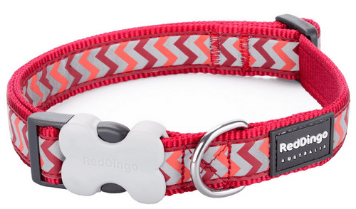Red Dingo Dog Collar Reflective Zig Zag design Red