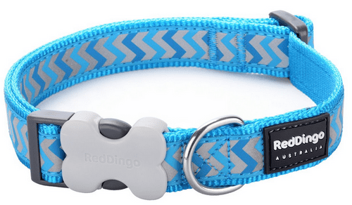 Red Dingo Dog Collar Reflective Zig Zag design Turquoise