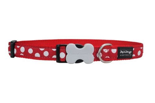 Red Dingo Polka Dot Dog collar White Spots on Red