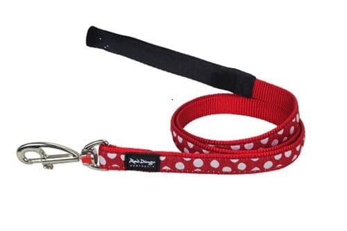 Red Dingo Polka Dot Dog lead White Spots on Red