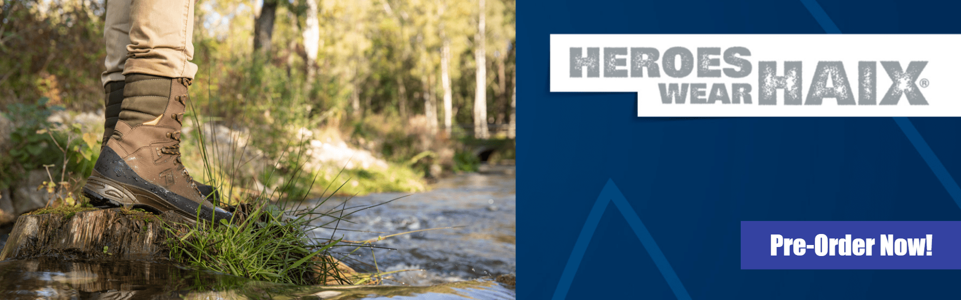 haix Boots standing on side of stream amongst rocks and grass