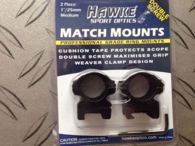 Hawke Sport Optics Two Piece One Inch Weaver Medium Double Screw Match Mount Scope Mount e