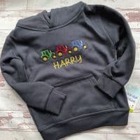 3 Tractor Navy Hoodie kids personalised
