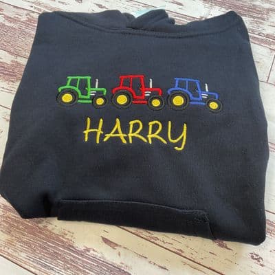 3 Tractor Navy Hoodie kids personalised