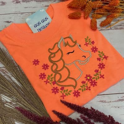 Children’s horse T-shirt in coral