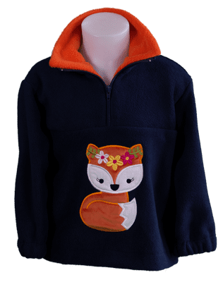 Children`s Navy Fox Fleece sweater top with orange collar