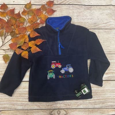 Children’s Navy Zip neck Fleece with 3 Tractor Embroidery