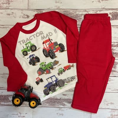 Children’s tractor pyjamas red