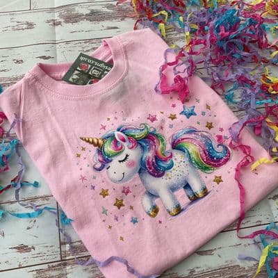 Children’s unicorn T-shirt pale pink