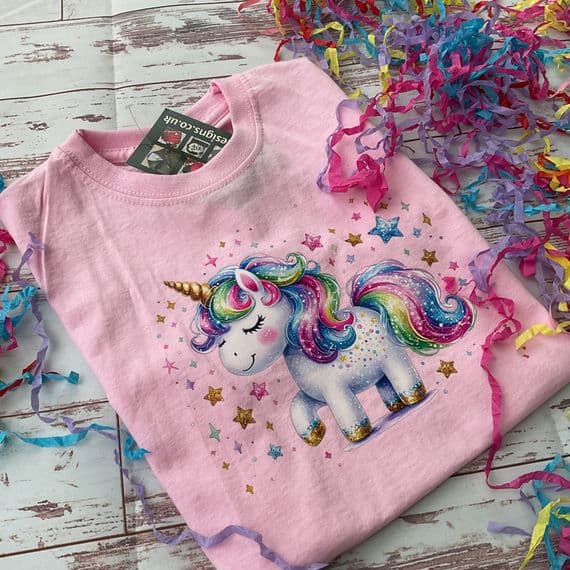 Children’s unicorn T-shirt pale pink