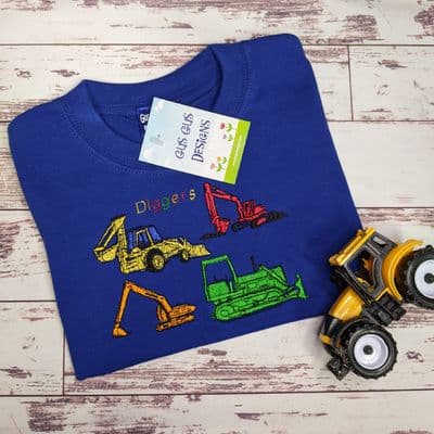 construction diggers tshirt blue