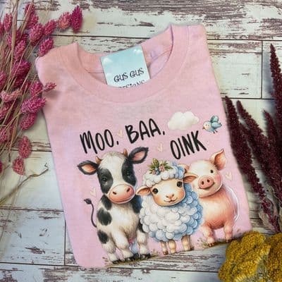 Cute fam animals T-shirt pale pink