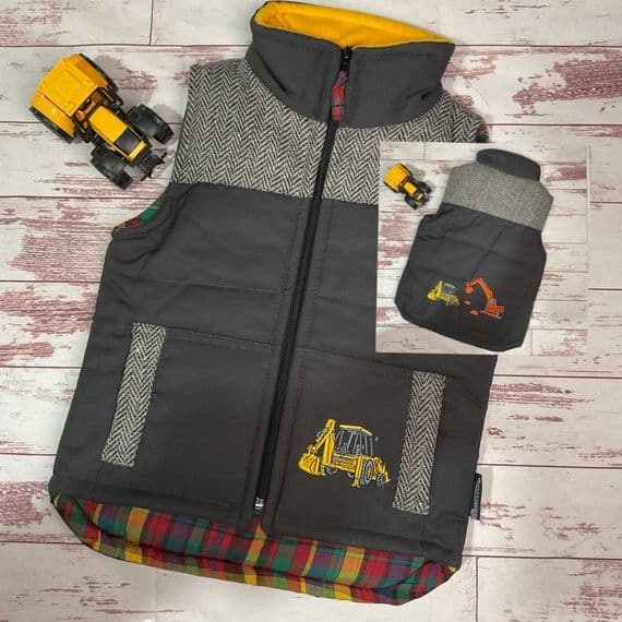 Digger Body Warmer charcoal with tweed shoulders