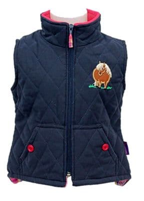 Girls Quilted Horse Bodywarmer navy